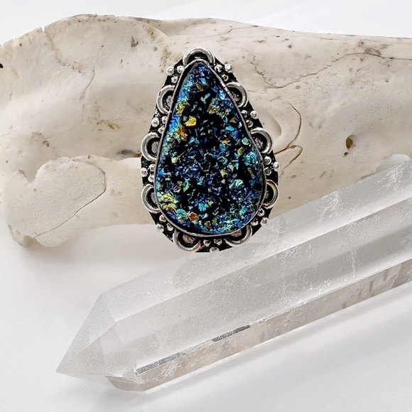 NEW Amazing Sterling Silver 925 Plate Blue Titanium Duzy Gemstone Ring 8.5 - Picture 1 of 2